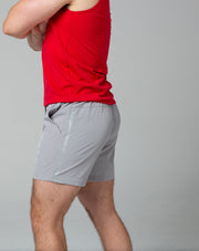 Grey training shorts left side