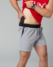 Grey training shorts right side concealed carry