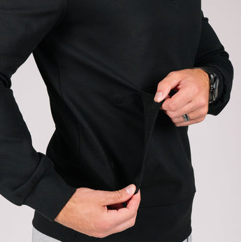 Durable hoodie black pocket opening