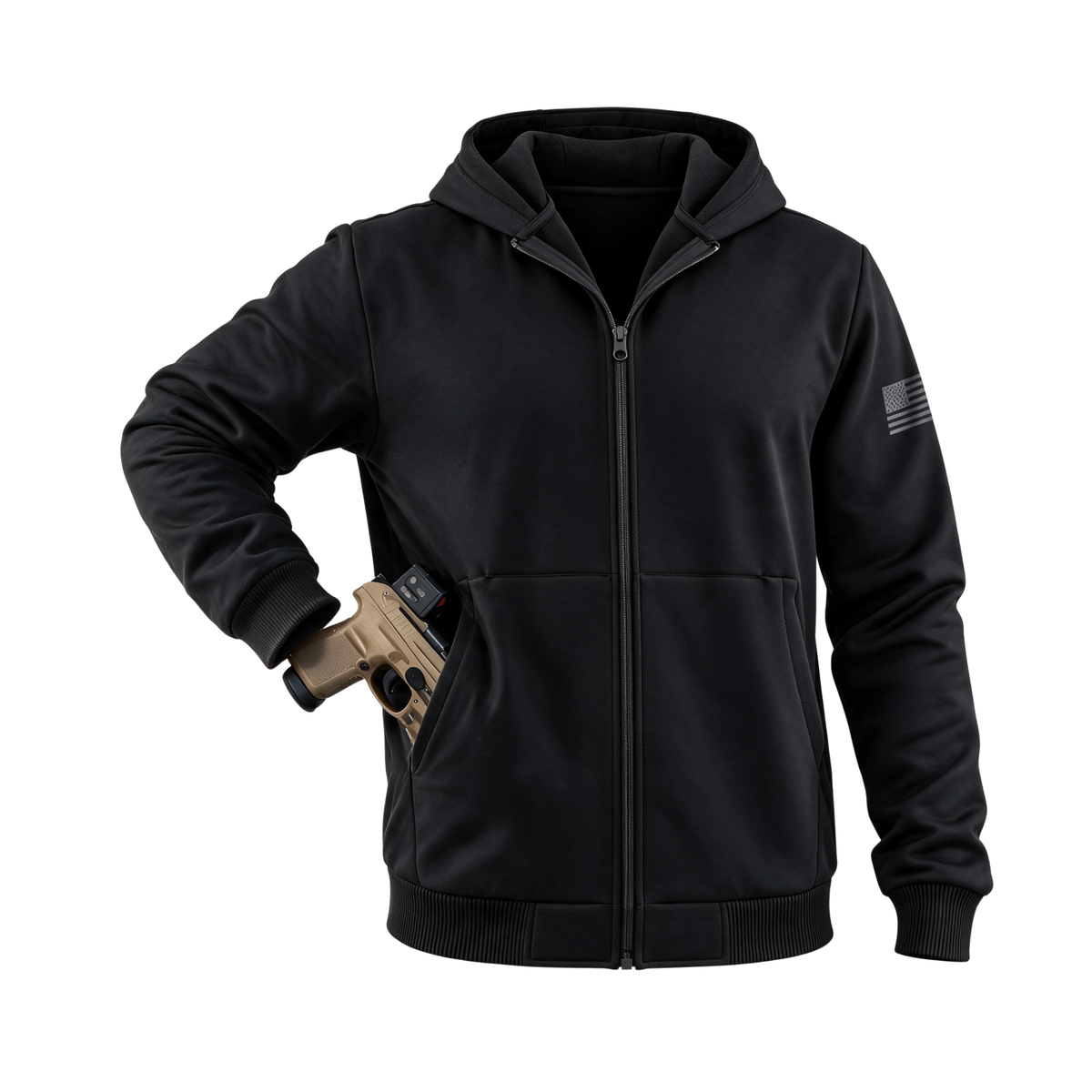 Zip Concealment Hoodie - Black