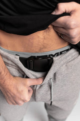 Grey joggers front belt 