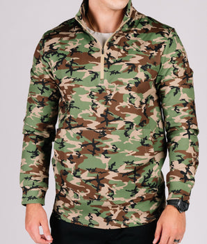 NEW! Durable Quarter Zip - Woodland Camo