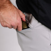 Grey shorts 8" back zipper pocket 