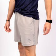 Grey shorts 8" front left side