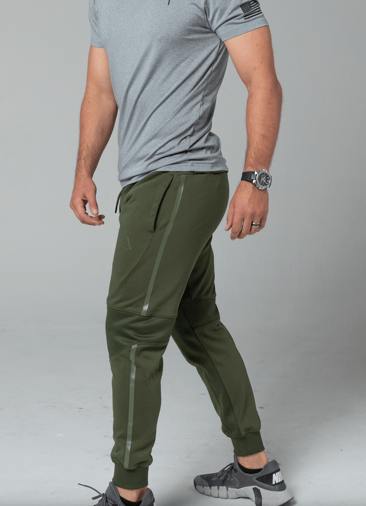 Green joggers left side